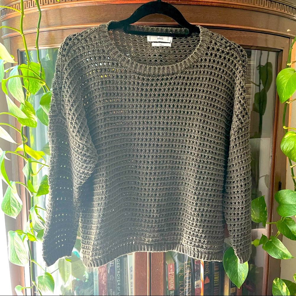 Mng Mango Linen Blend Crochet Sweater